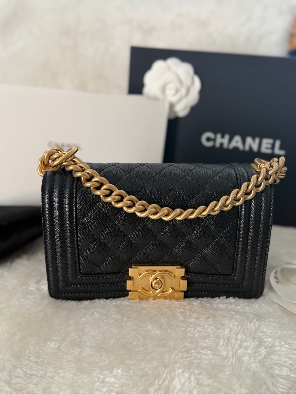 CHANEL Boy Small Black Caviar leather